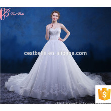 Alibaba Latest Design Crystal Beaded Tulle Lace Puffy Wedding Dress Ball Gowns